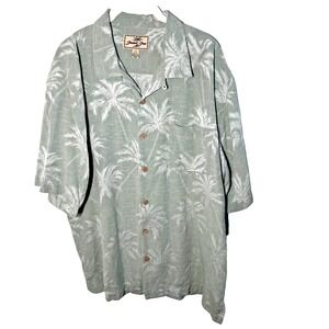 Jamaica Jaxx Green Sage 100% Silk Hawaiian Palm Trees Camp  Shirt Size Large‎ L